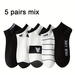 5 Pairs Print Casual Sports Socks Men's Crew Socks