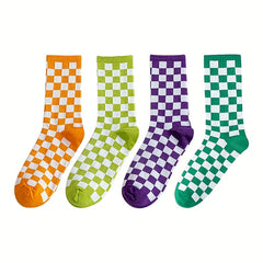 8 Pairs Plaid Crew Socks for Women Comfy & Breathable All Match Stockings