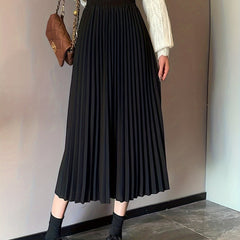 Elastic High Waist Pleated Skirt Spring & Fall Women's Clothing