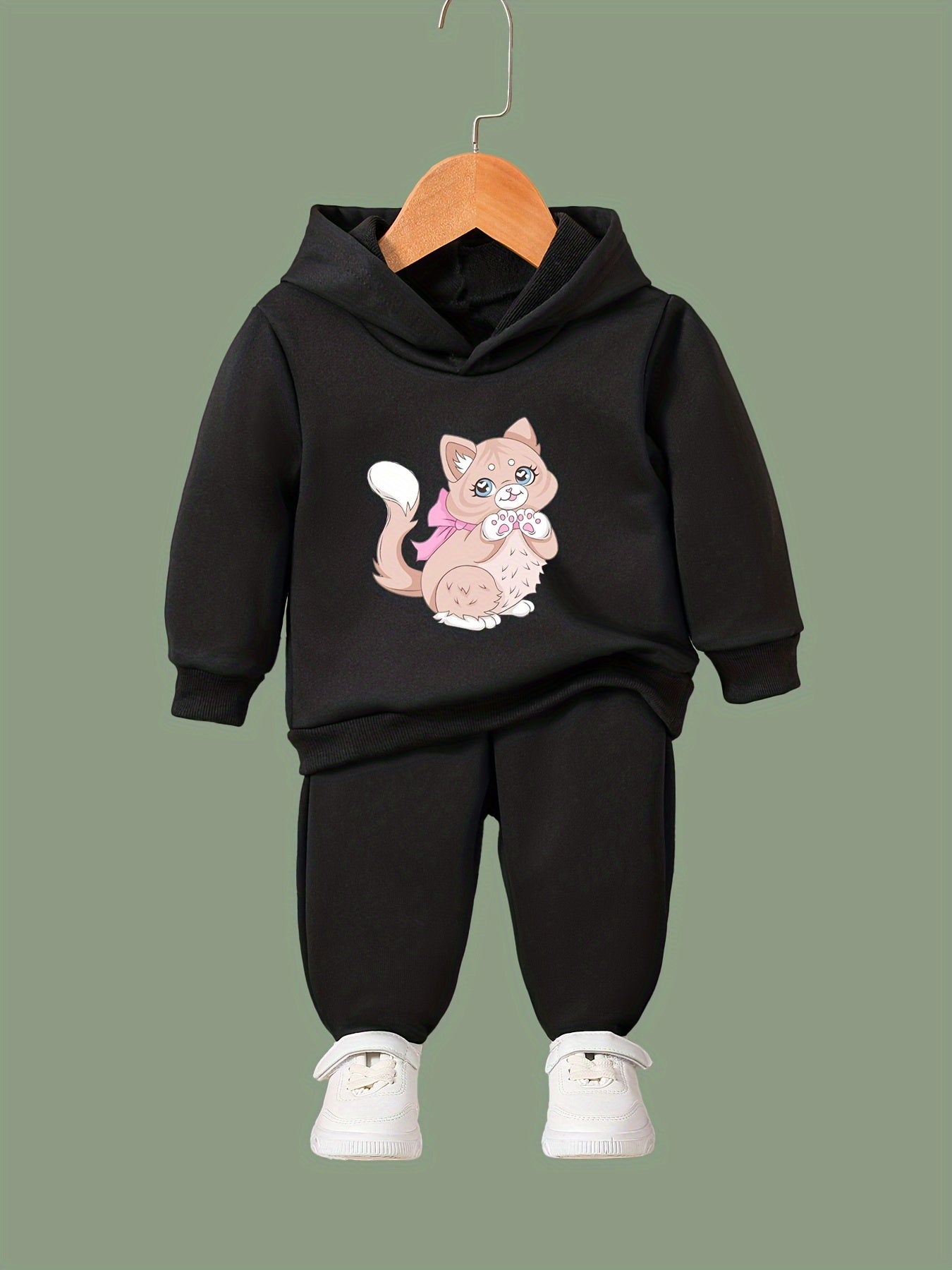 Chubby Cat Print Hoodies Pants Set For Kids Spring Fall Sports