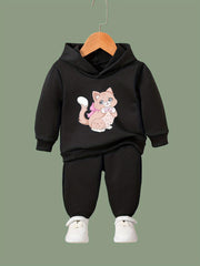 Chubby Cat Print Hoodies Pants Set For Kids Spring Fall Sports