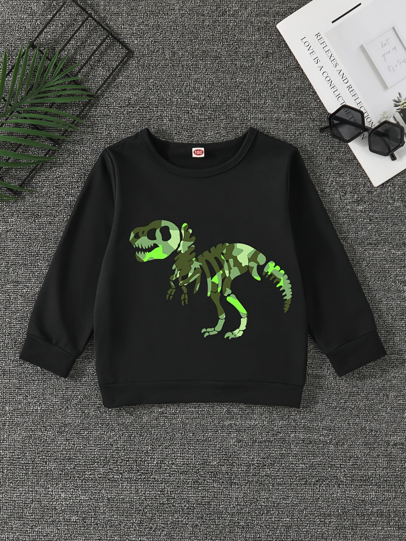 Boys Dinosaur Print Pullover Sweatshirt Long Sleeve Crew Neck Tops