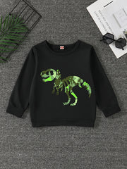 Boys Dinosaur Print Pullover Sweatshirt Long Sleeve Crew Neck Tops