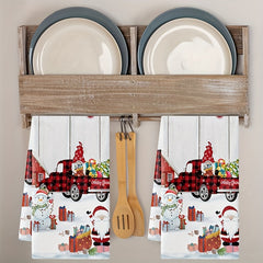 2pcs Christmas Pattern Microfiber Towels Soft Absorbent Fingertip Towel