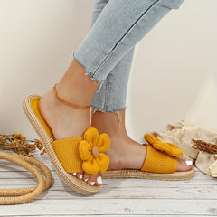 Women's Floral Sandals Straw Sole Holiday Slides Shoes
