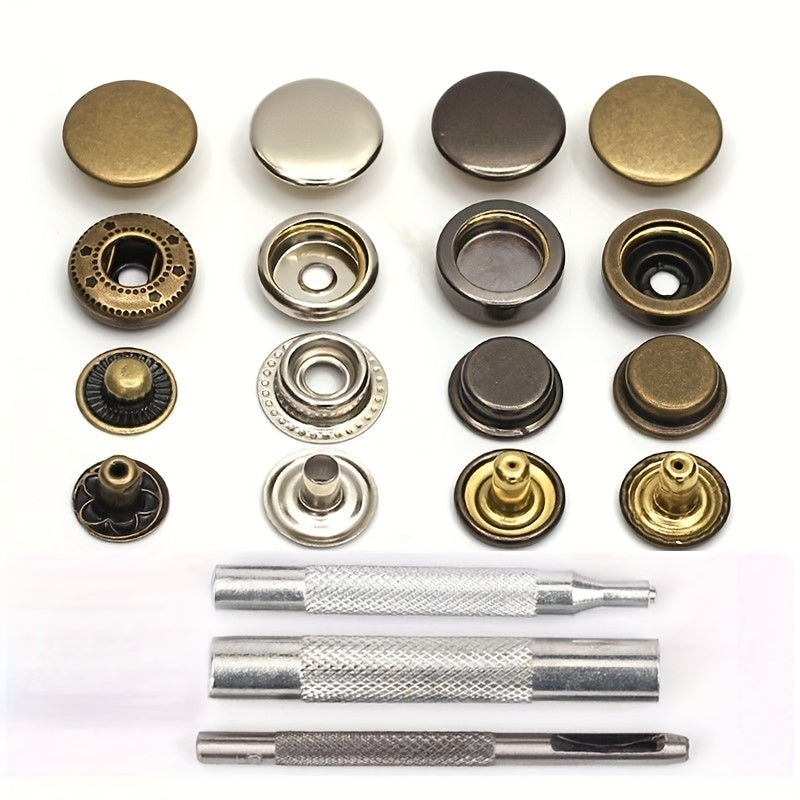 120pcs Leather Snaps Kit 15mm Metal Buttons w/ Tools Colorful