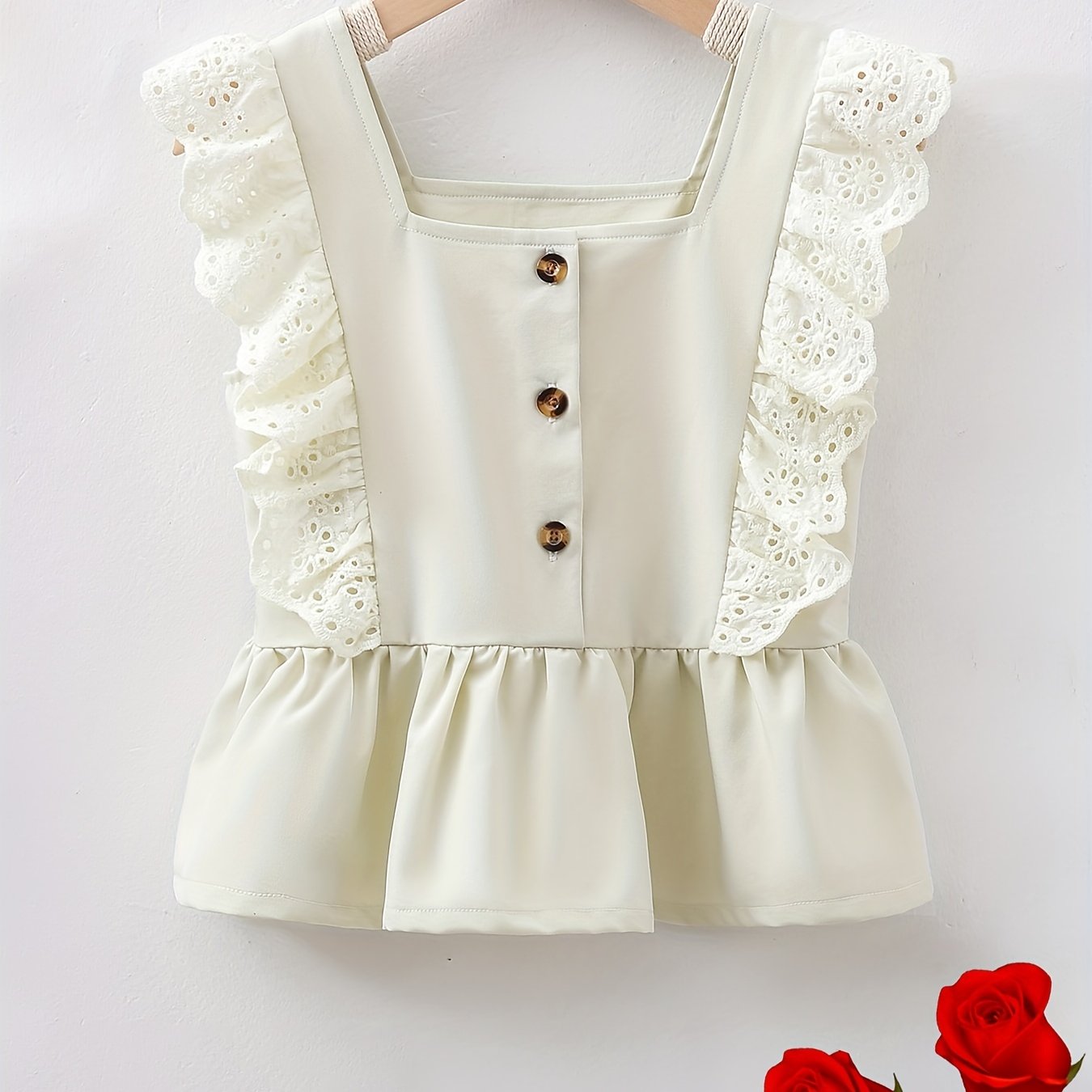 Toddler Girls Eyelet Embroidery Button Peplum Blouse Top