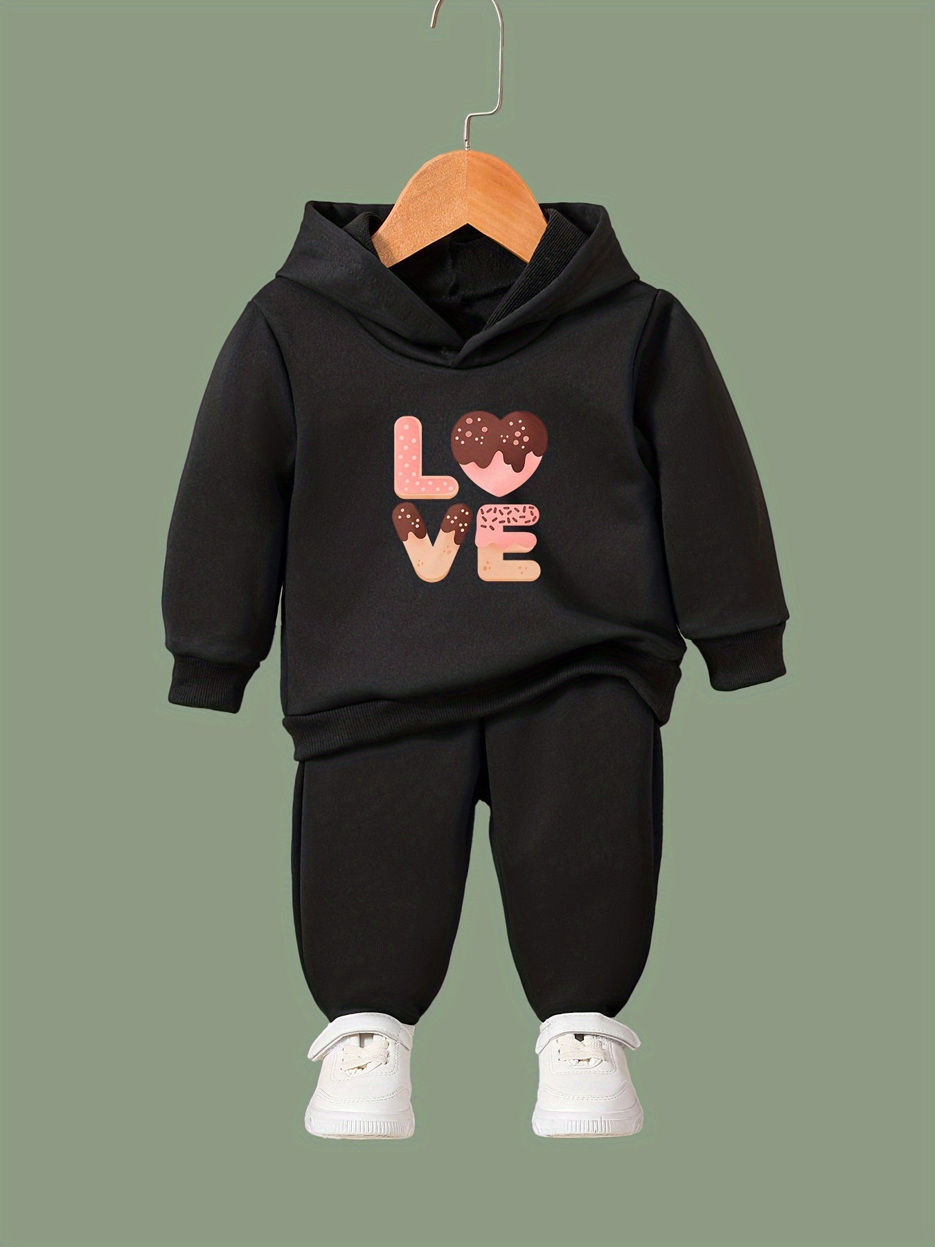 Love Pattern Hooded Sweatshirt for Girls