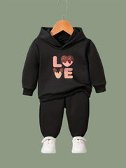 Love Pattern Hooded Sweatshirt for Girls