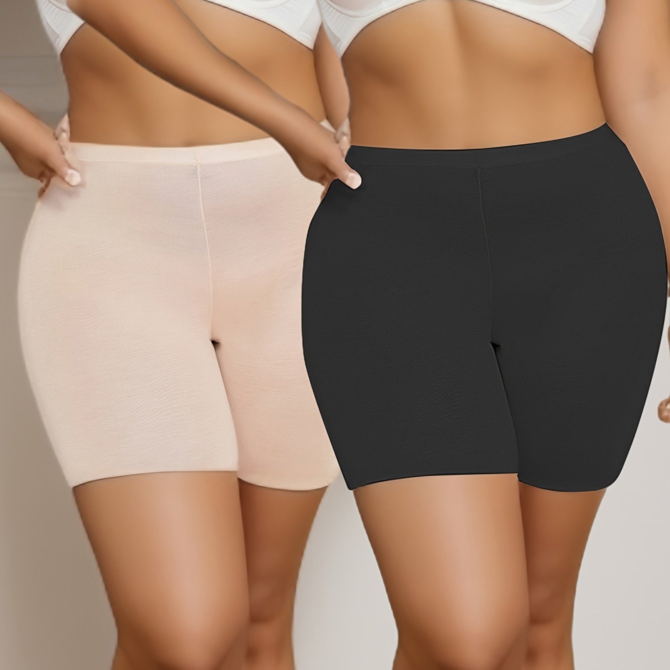2 Pack Plus Size Seamless Boyshort Briefs Set Women's High Stretch Panties