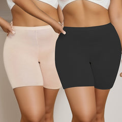 2 Pack Plus Size Seamless Boyshort Briefs Set Women's High Stretch Panties