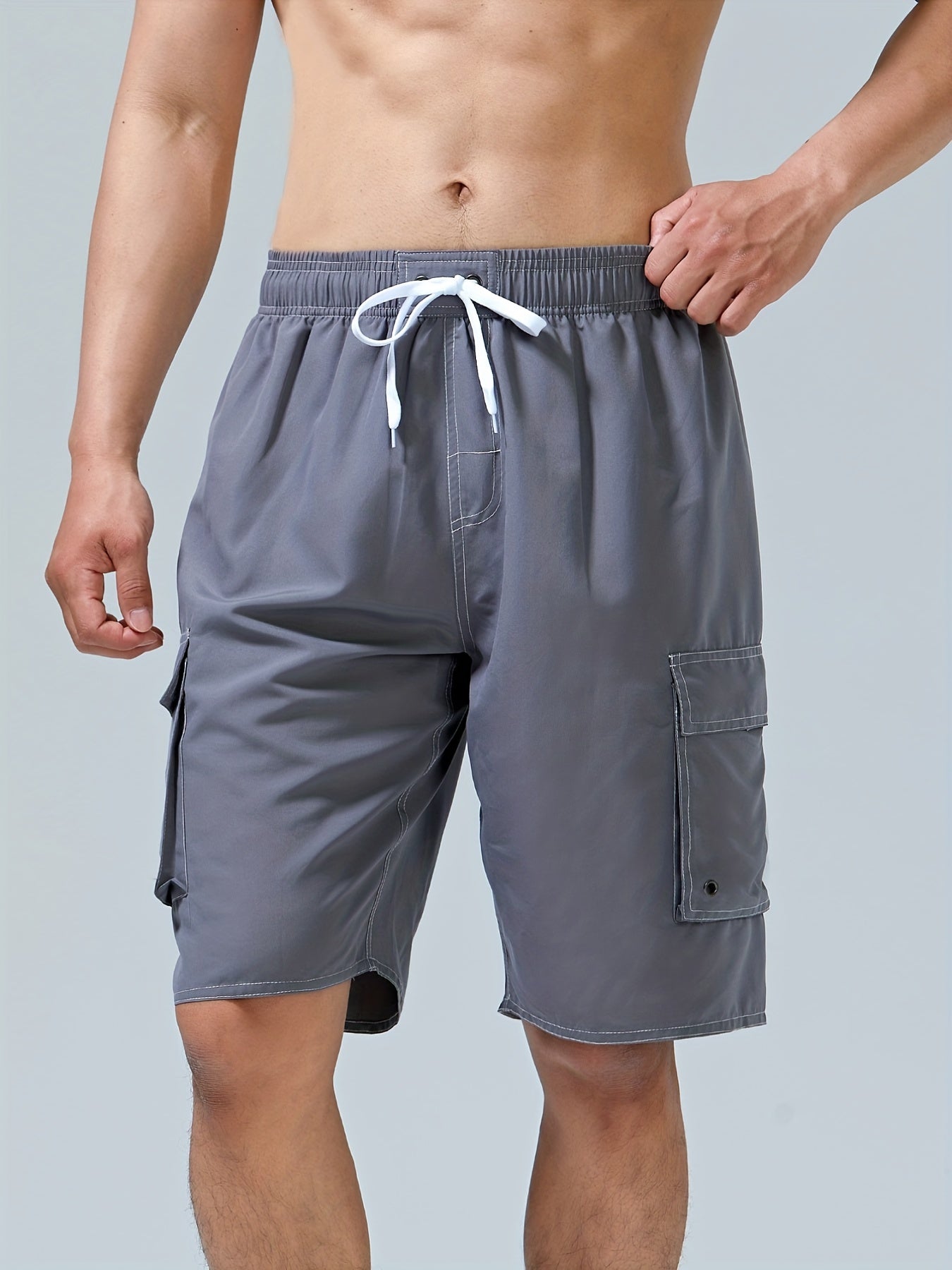 Men s Double Layer Shorts with Pocket Drawstring Waist Elastic