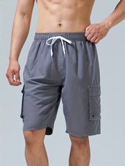 Men s Double Layer Shorts with Pocket Drawstring Waist Elastic