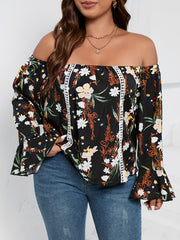 Blouse Women's Plus Floral Print Off Shoulder Bell Sleeve Shirt Top
