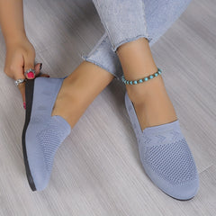 Women's Knit Flat Shoes Soft Sole Slip On Casual Walking Flats