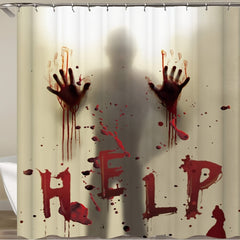 Halloween Shower Curtain with Bloody Hands and Hooks