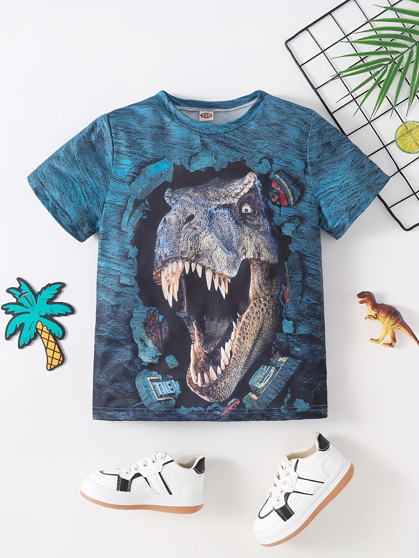 Dino 3D Print Boys T-Shirt Short Sleeve Tee For Toddler Kids