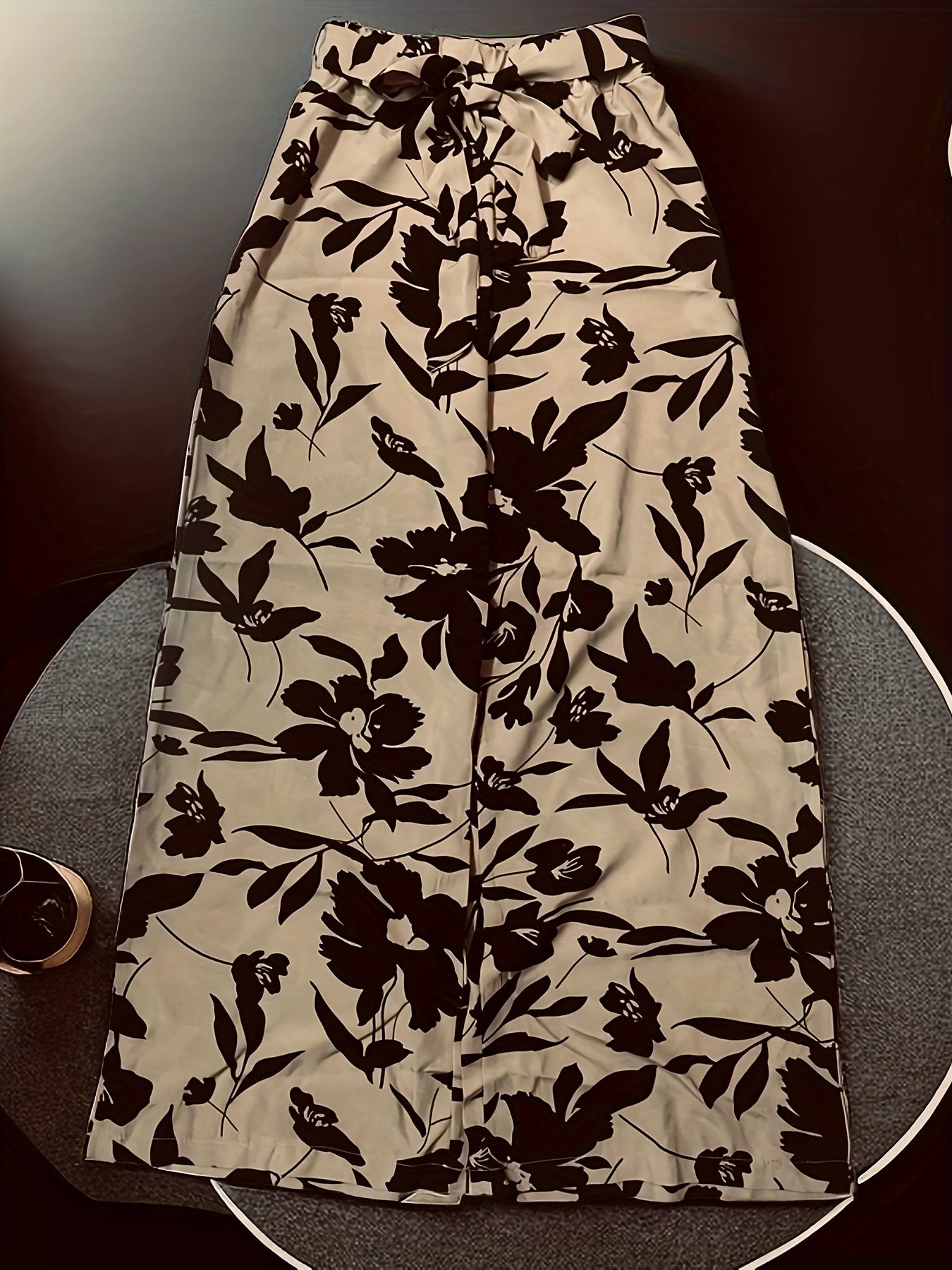 Floral Print Wide Leg Pants High Waist Long Length