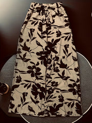 Floral Print Wide Leg Pants High Waist Long Length