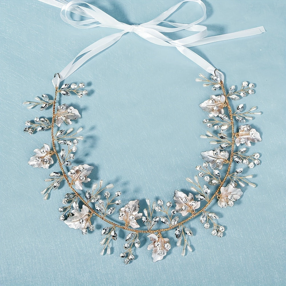 Leaf & Rhinestone Hair Band Braided Headband Bridal Wedding Headwear