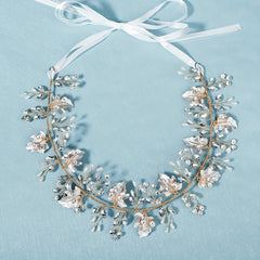 Leaf & Rhinestone Hair Band Braided Headband Bridal Wedding Headwear