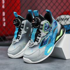 Kids Bball Shoes with Shock Absorption and Rotary Buckle