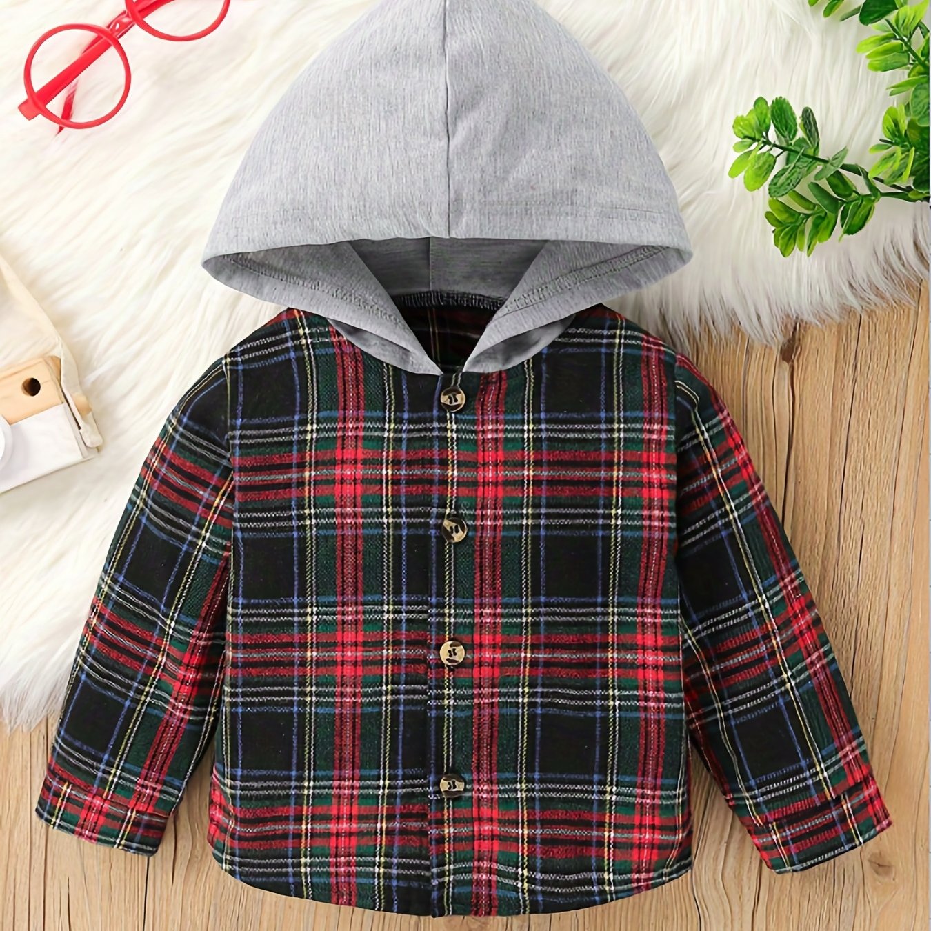 Baby Boys Plaid Shirt Hoodie for Spring and Autumn