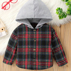 Baby Boys Plaid Shirt Hoodie for Spring and Autumn