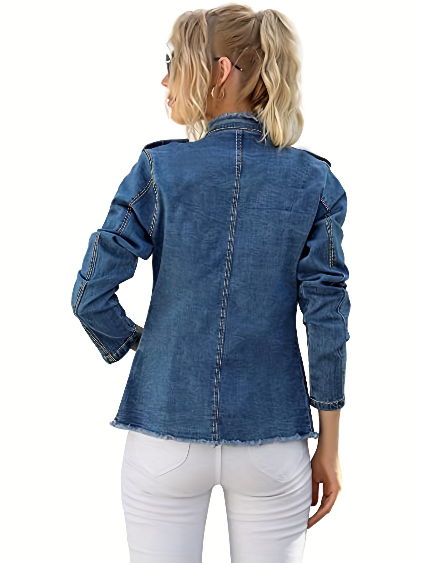 Raw Trim Denim Jackets Long Sleeves Casual Denim Coats
