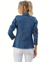 Raw Trim Denim Jackets Long Sleeves Casual Denim Coats