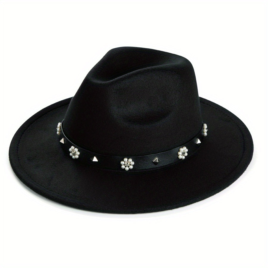 Large Brim Jazz Hat With Decoration Charm Top Hat