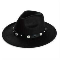 Large Brim Jazz Hat With Decoration Charm Top Hat