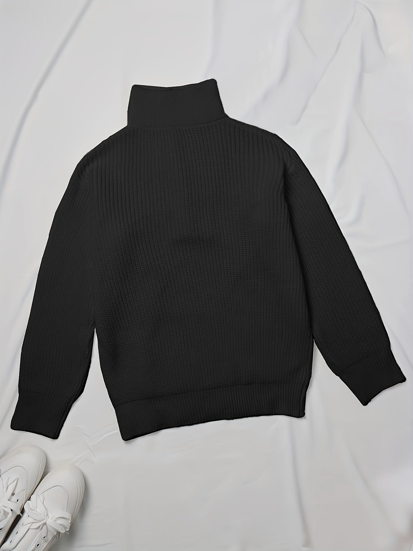 Casual Sweater Solid Button Up Long Sleeve High Neck Jumper