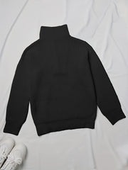 Casual Sweater Solid Button Up Long Sleeve High Neck Jumper