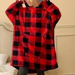 Plaid Print Hooded Sleep Top with Pockets