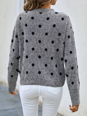 Polka Dot Crew Neck Pullover Sweater for Women