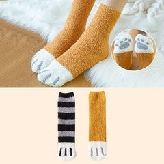 2 Pairs Cat Claw Print Socks Comfy & Fuzzy Warm Socks Women's Stockings