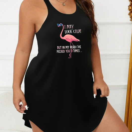 Slogan & Flamingo Print Nightdress Women's Tank Sleep Dress