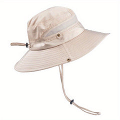 Mesh Top Bucket Hat Chin Strap Outdoor Summer Hiking Trekking Mountaineering