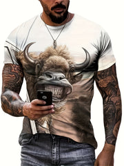 Bull Pattern Print Men's Short Sleeve T-shirt Graphic Tee