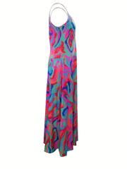 Abstract Print Spaghetti Dress V neck Cami Dress Women's Clothing