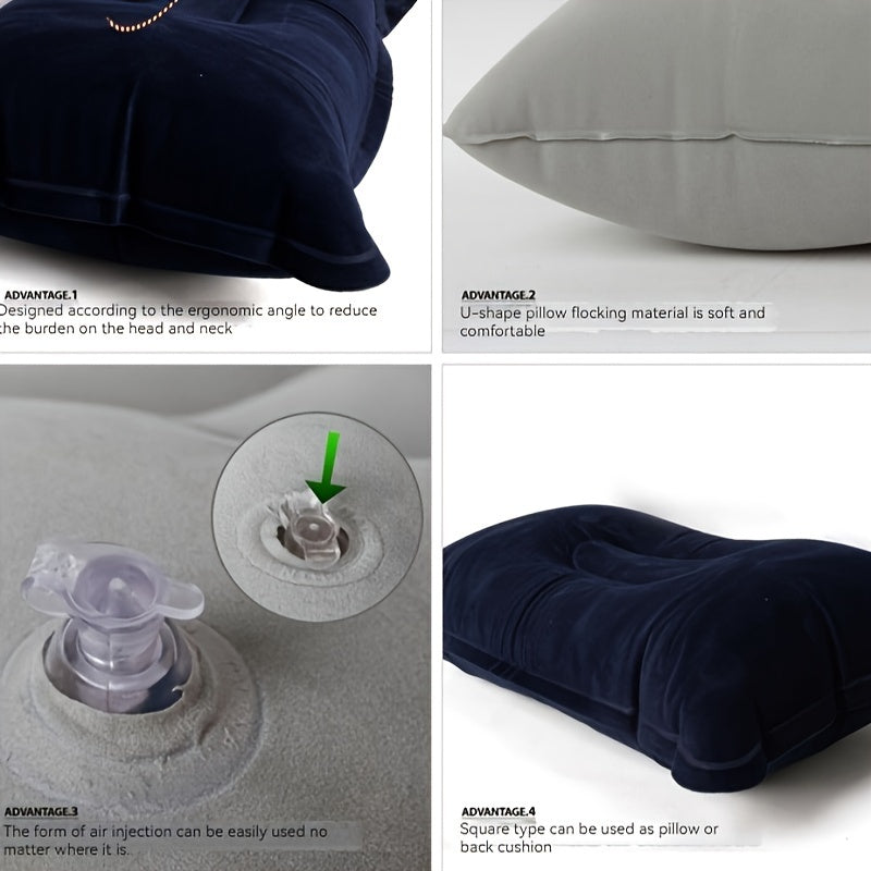 2pcs Portable Inflatable Pillows Thickened Flocking Square Camping Pillow