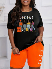 Cartoon Figure & Letter Print 2 Piece Set