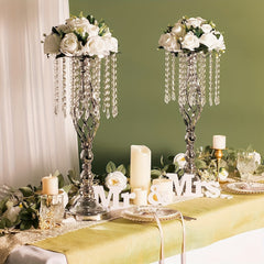 2pcs Metal Flower Vases Crystal Stand Wedding Centerpieces Tables Party Decor