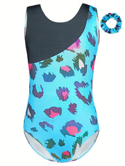 Leopard Print Gymnastics Practice Jumpsuit Romper Girls Yoga