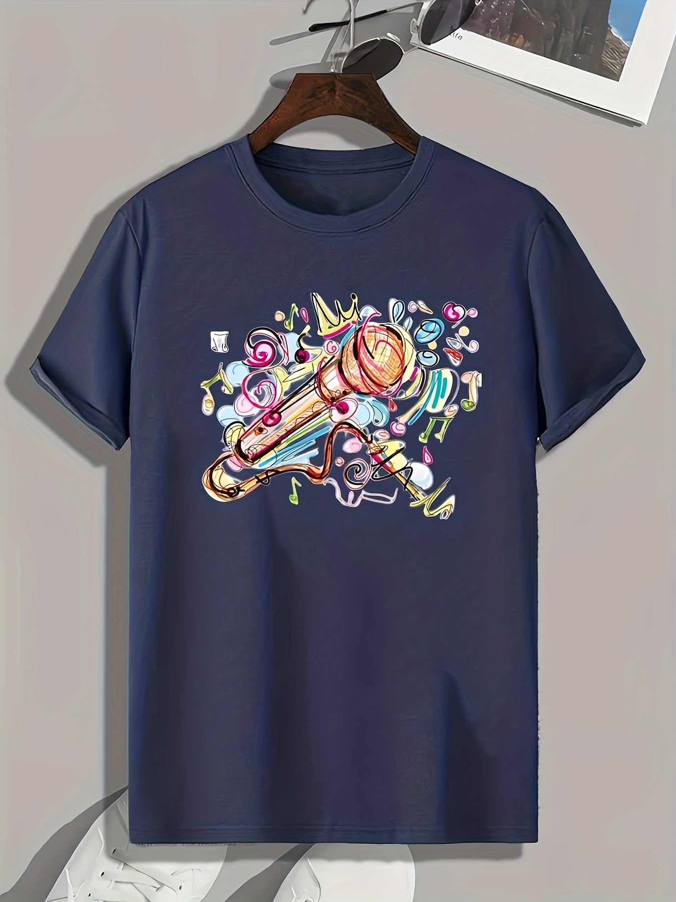 Microphone Print Men's Graphic T-Shirt for Summer