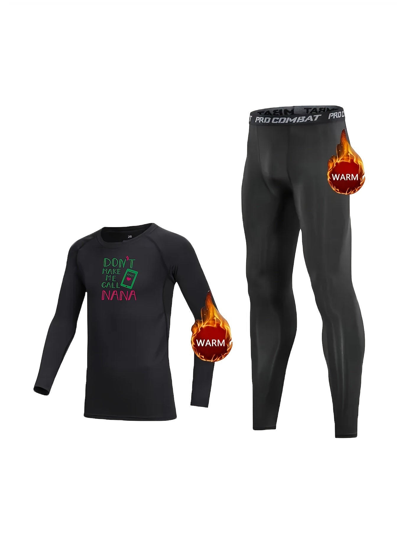 2pcs Kids Fleece Compression Sets Letter Print Crew Neck Pullover Matching Pants