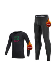 2pcs Kids Fleece Compression Sets Letter Print Crew Neck Pullover Matching Pants