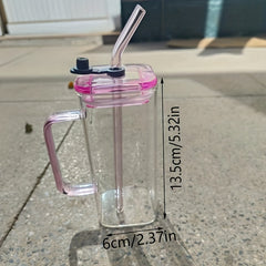 Square Transparent Glass Water Cup With Lid 6ml 15oz