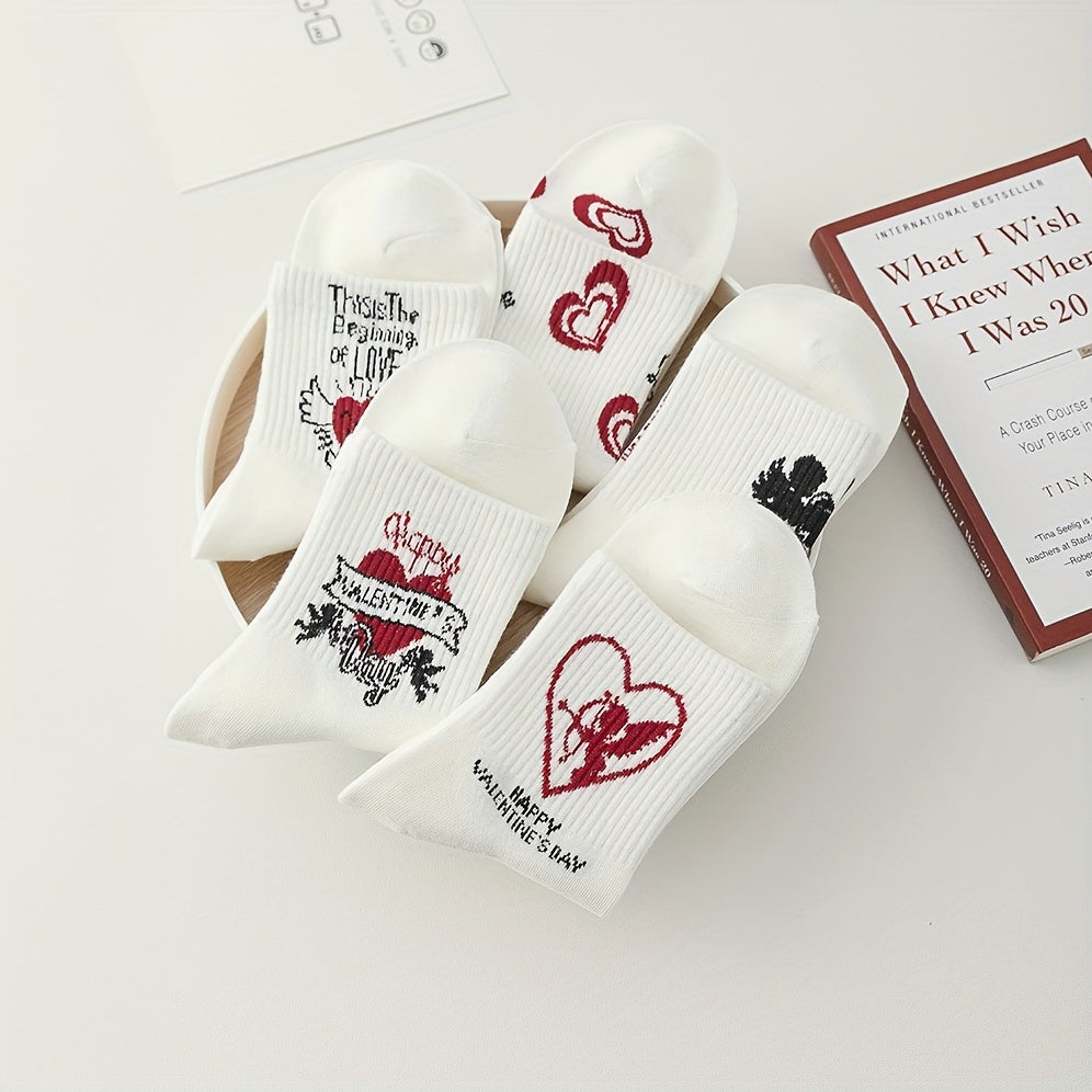 Girls Kids Heart Cupid Pattern Socks Cotton Crew Socks